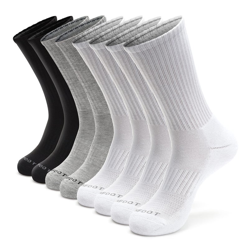 MONFOOT Men's/Women's 8 Pairs Athletic Cushion Crew Socks, Multicolor Small Multipack - Image 1